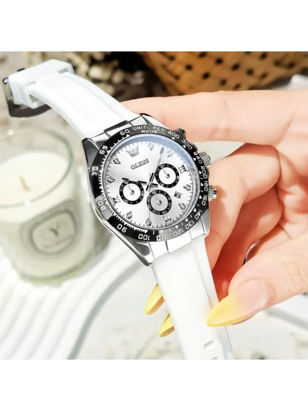 Women's White Black Stainless Steel Bracelet Waterproof Dress Analog Wrist Watch